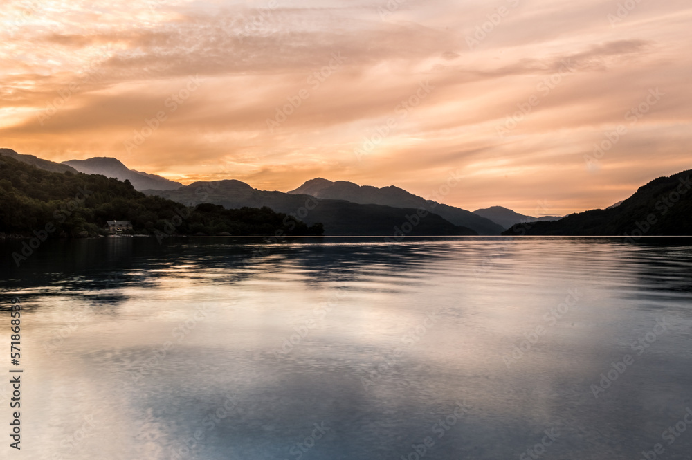 Sunset over Loch Lomond, Scottish Highlands, UK