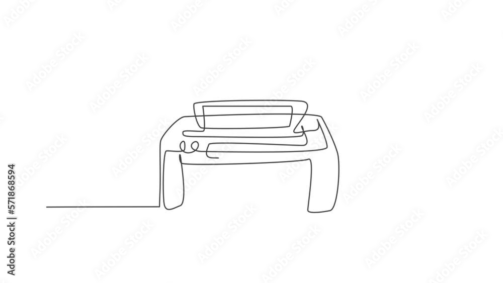 Animated self drawing of one continuous line draw digital inkjet printer for company printing