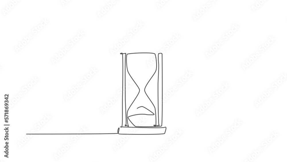 Animated self drawing of one continuous line draw old classic hourglass. Sand glass for showing deadline time at business metaphor concept. Full length single line animation illustration. Animated self drawing of one continuous line draw old classic hourglass. Sand glass for showing deadline time at business metaphor concept. Full length single line animation illustration.