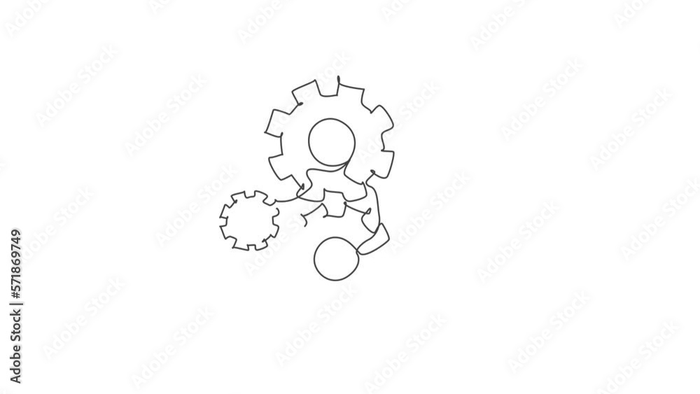 Animated self drawing of single continuous line draw metal wheel round gear for machinery office logo label. Mechanical company logotype icon concept. Full length one line animation illustration. Animated self drawing of single continuous line draw metal wheel round gear for machinery office logo label. Mechanical company logotype icon concept. Full length one line animation illustration.