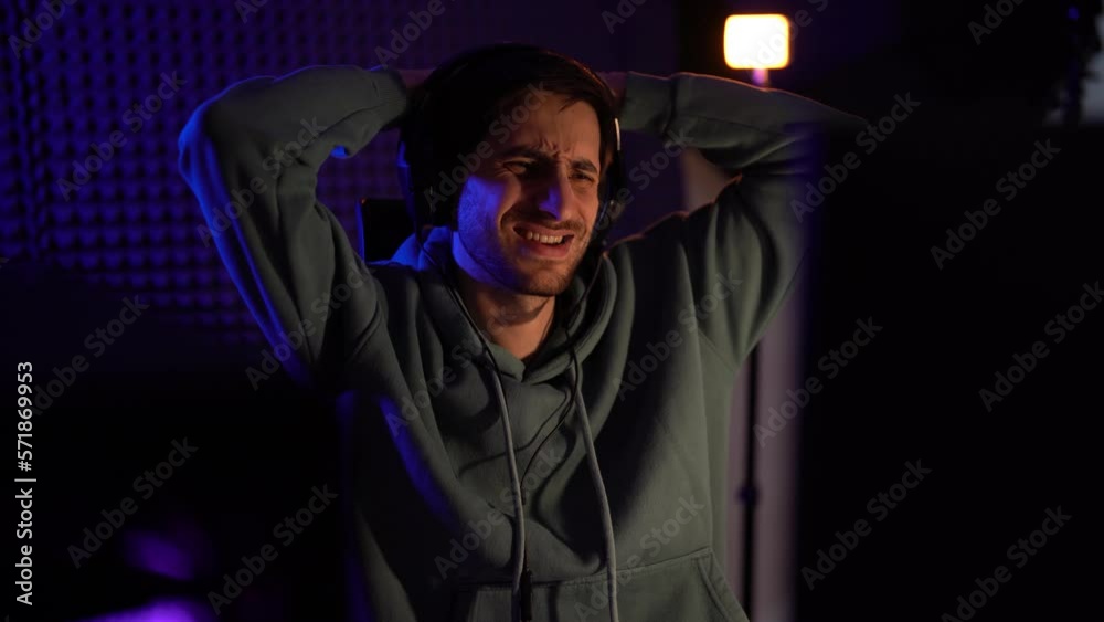 Gamer expressing his disappointing with the result of computer game Gamer expressing his disappointing with the result of computer game