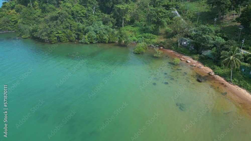Emerald green sea natural Beach at Koh chang. Magic aerial view flight drone Emerald green sea natural Beach at Koh chang. Magic aerial view flight drone