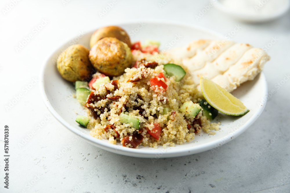 Falafel with warm couscous salad Falafel with warm couscous salad
