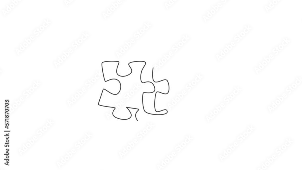 Animation of one single line drawing of puzzle pieces for connection company logo identity. Teamwork business icon concept from jigsaw shape. Continuous line self draw animated. Full length motion. Animation of one single line drawing of puzzle pieces for connection company logo identity. Teamwork business icon concept from jigsaw shape. Continuous line self draw animated. Full length motion.