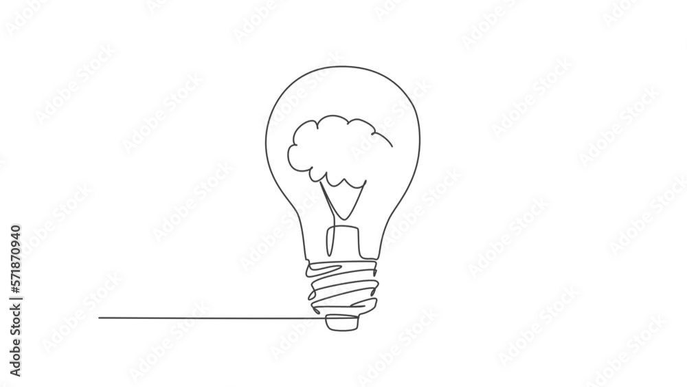 Animation of one line drawing of clean lightbulb with human brain for medical company logo identity. Creative mental health therapy icon concept. Continuous line self draw animated. Full length motion Animation of one line drawing of clean lightbulb with human brain for medical company logo identity. Creative mental health therapy icon concept. Continuous line self draw animated. Full length motion