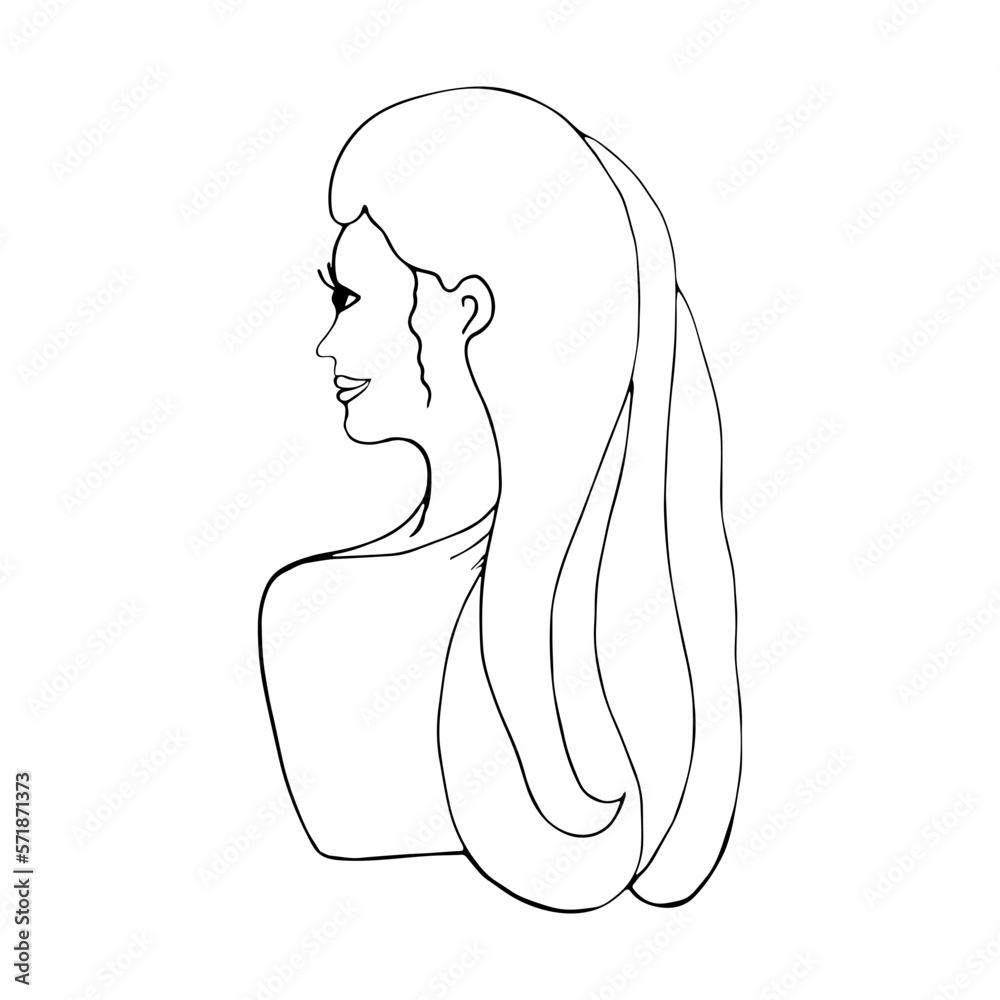 Silhouette of a girl in profile on an isolated white background. Hand style. Silhouette of a girl in profile on an isolated white background. Hand style.