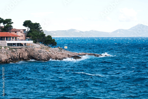 Stormy sea on Croatia islands in Kvarner bay of Adriatic sea