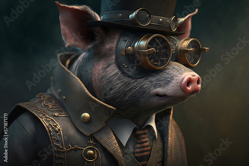 Pig in steampunk style - Generative AI