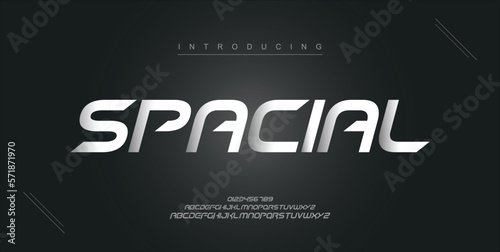 Spacial digital modern alphabet new font. Creative abstract urban, futuristic, fashion, sport, minimal technology typography. Simple vector illustration with number
