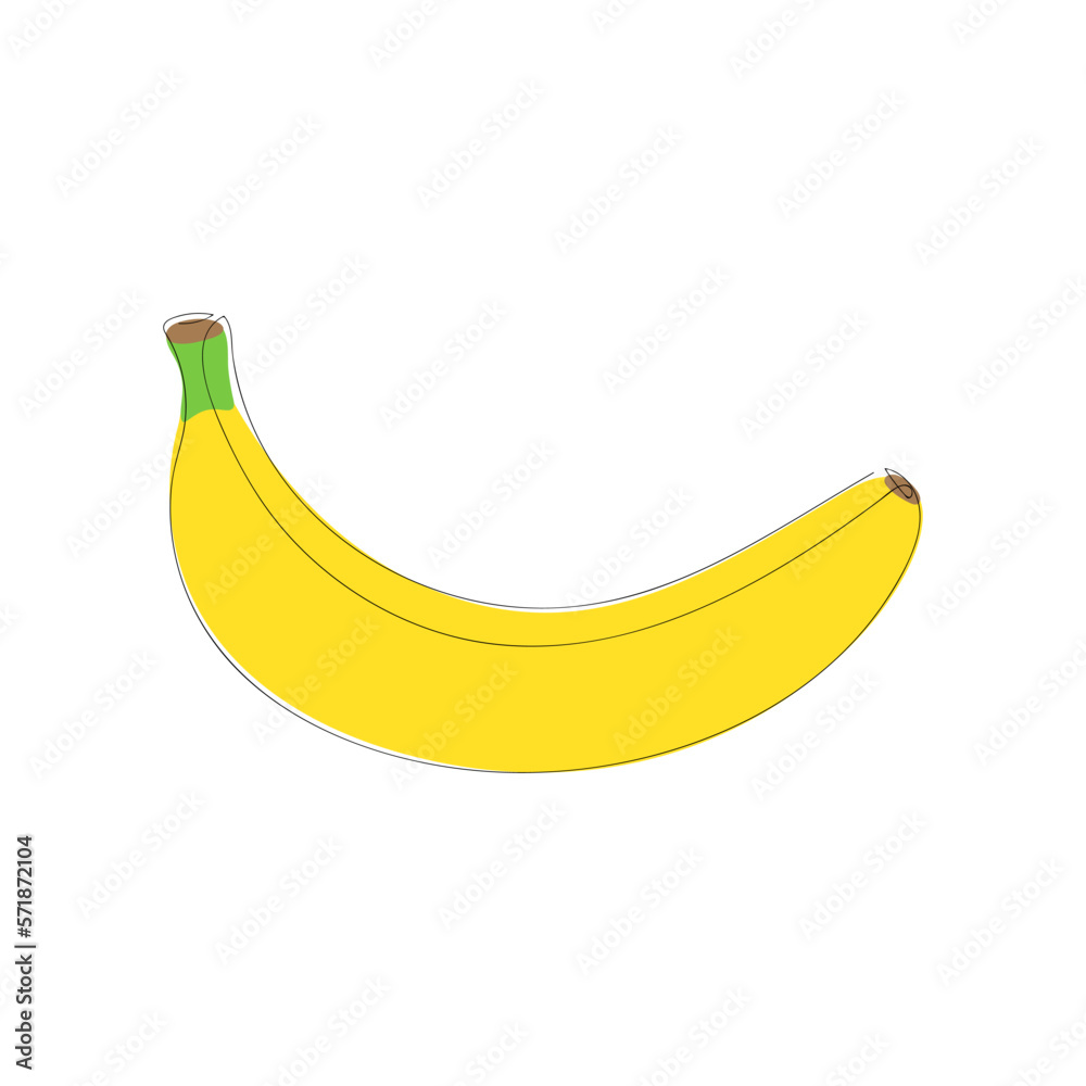 Cartoon banana hand drawn in one line