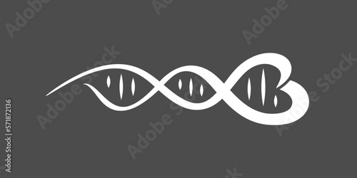 Dna logo vector. Dna heart shape. Love concept. Spiral icon of hereditary memory.