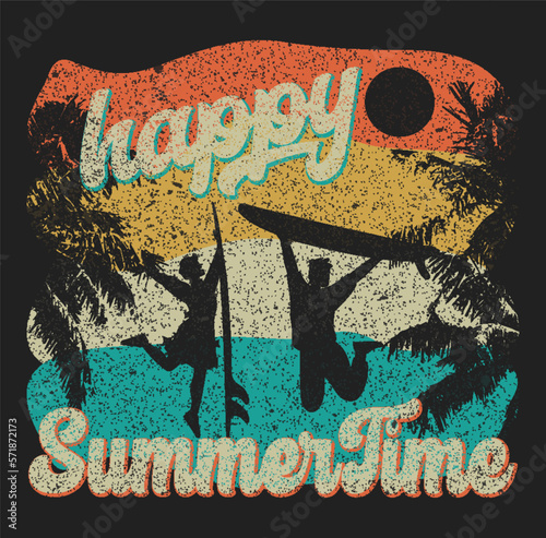 Summer Tshirt Vector Graphic Retro 80's. Happy Summer Time