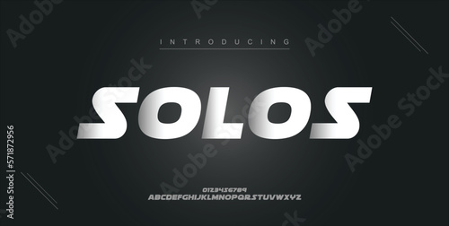 Solos digital modern alphabet new font. Creative abstract urban, futuristic, fashion, sport, minimal technology typography. Simple vector illustration with number