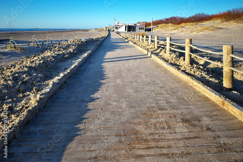 Wooden pavement cleared of sea sand.