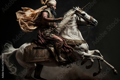 sultan or caliph, king, riding a horse, with a turban, generative ai