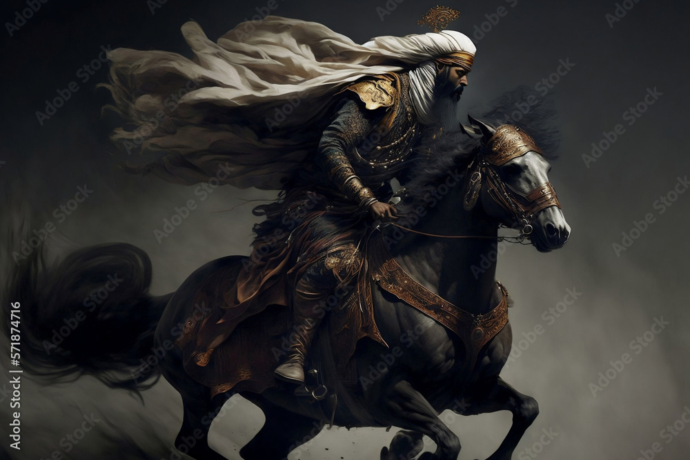 sultan or caliph, king, riding a horse, with a turban, generative ai sultan or caliph, king, riding a horse, with a turban, generative ai