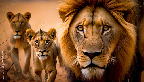 Lions pride. Wild african animals. Post-processed digital AI art  © Katynn
