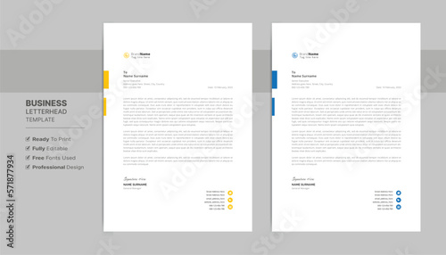 Creative letterhead format template, business style letterhead design template. Company letterhead template designs. Letterhead, flyer template. 