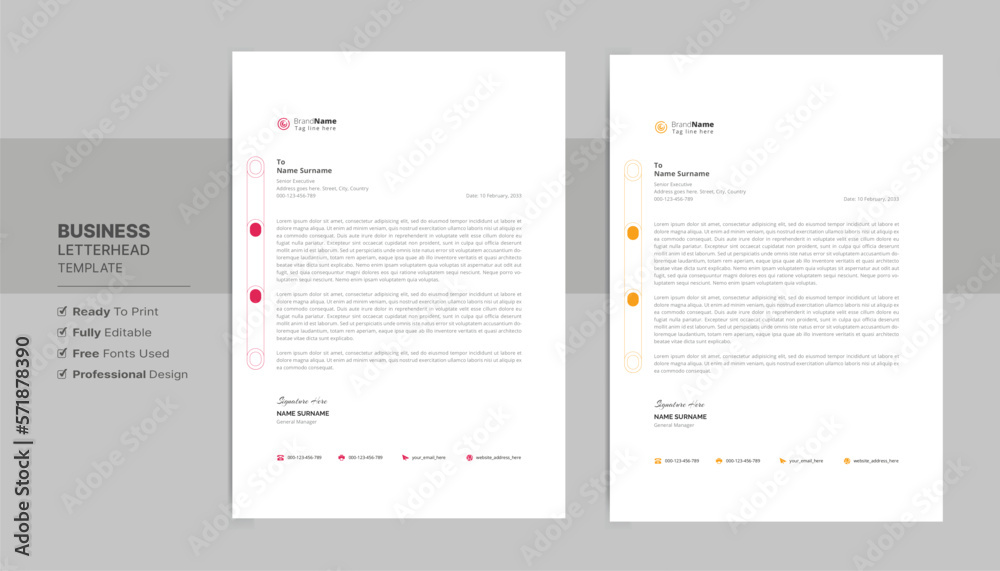 Creative letterhead format template, business style letterhead design template. Company letterhead template designs. Letterhead, flyer template.	