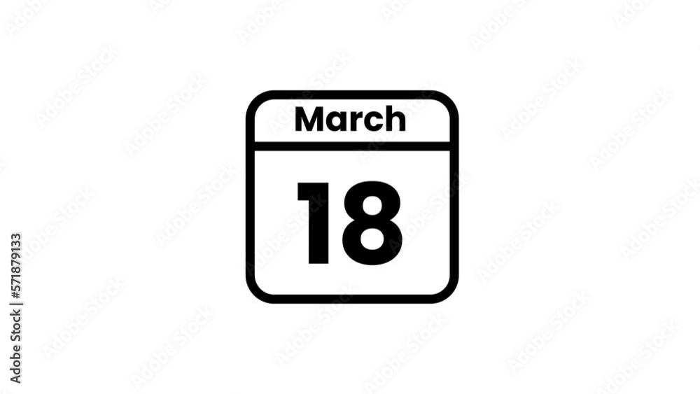 18 March calendar icon animation. Luma matte with transparent background 4K resolution 18 March calendar icon animation. Luma matte with transparent background 4K resolution