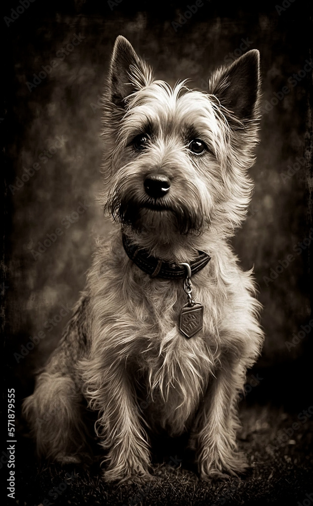 Pet terrier dog portrait in vintage photograph style Generative AI