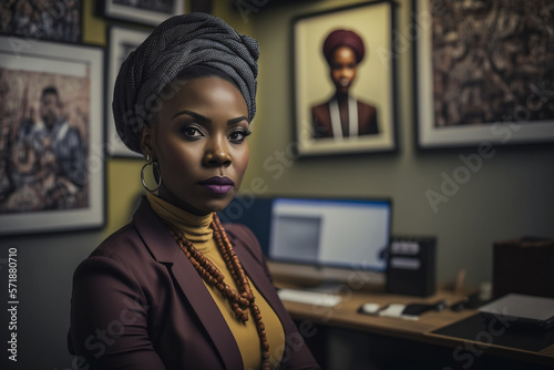 Black business woman in an office  generative AI