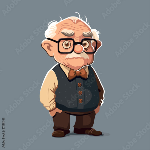 Cute Grandfather Character in Glasses and Mustaches. Vector
