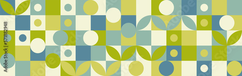 Bio label for ecological social projects, seamless pattern for green flowers eco packaging. Banner in natural style, mosaic of geometric white shapes.