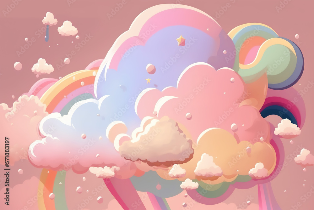 Pink pastel candy clouds, cartoon style. ia generate