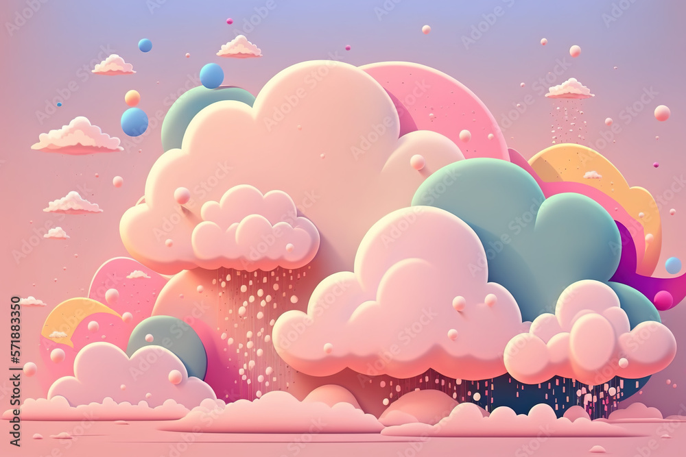 Pink pastel candy clouds, cartoon style. ia generate