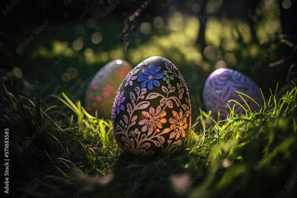 Easter eggs in grass, generative ai Easter eggs in grass, generative ai