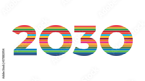 2030 number with SDG colors. Sustainable Development Goals. Vector illustration