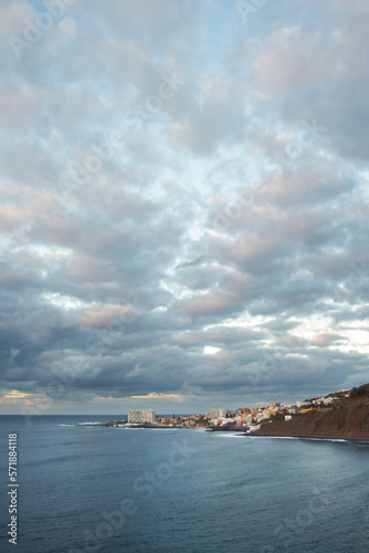 Sunset Marine landscape, of the Atlantic Ocean and clouds from the coast of Bajamar. Tenerife Canary Islands. Spain