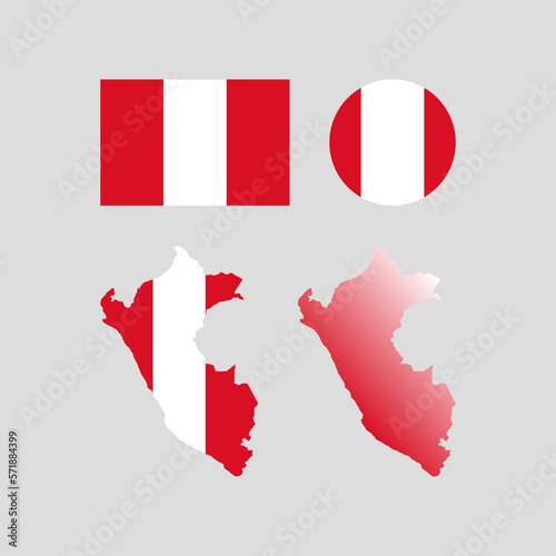 Isolated Peru national flag and map elements....