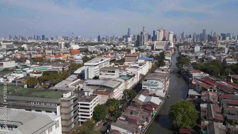 River in the old town of Bangkok thailand. Nice aerial view flight drone River in the old town of Bangkok thailand. Nice aerial view flight drone
