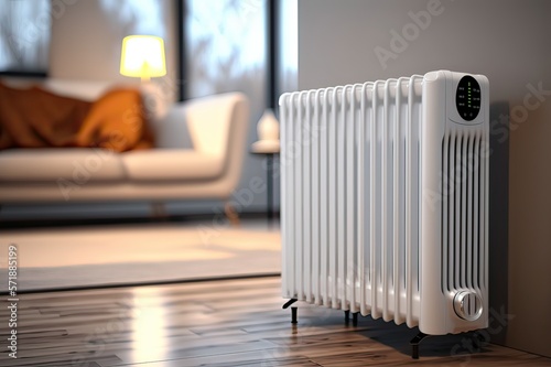 Close-up of electric radiator heater. Photo generative AI. photo