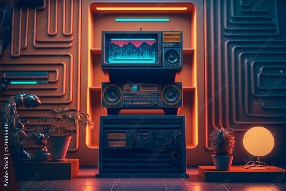 Futuistic abstract landscape, vibrant colors. Generative AI background