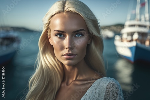Portrait of young beautiful blonde woman. Digitally AI generated image.