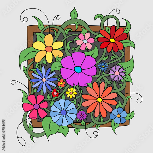 Frame with doodle flowers and leaves.