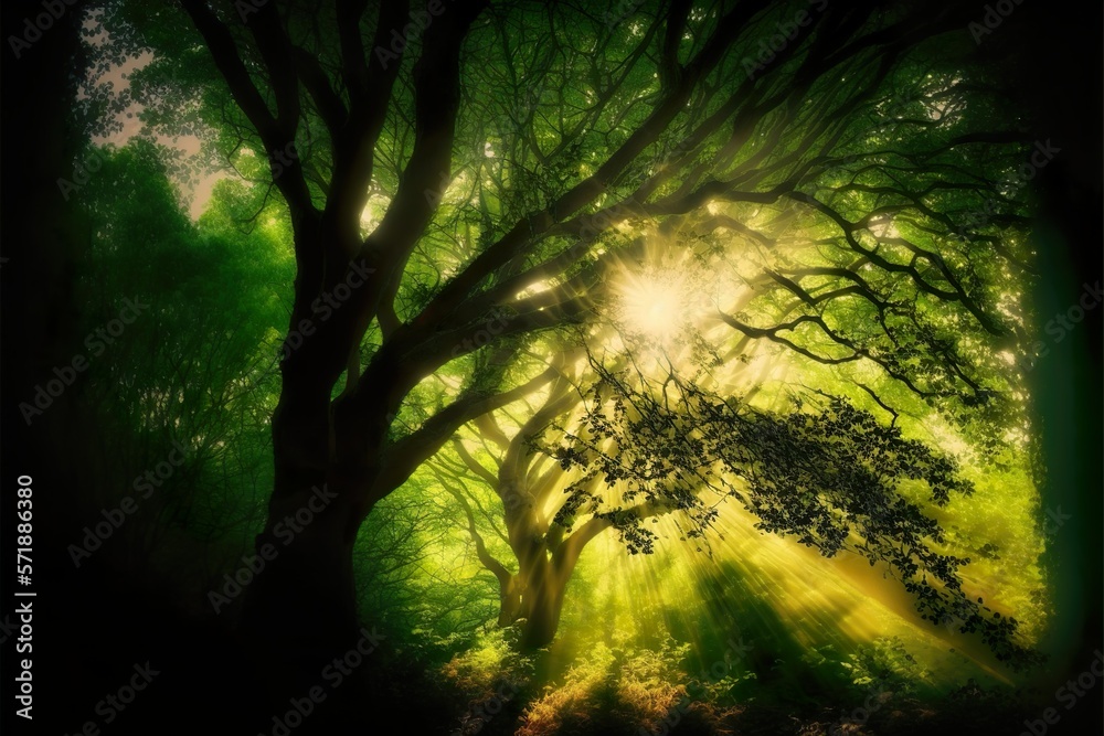 Fototapeta premium sun rays in the trees