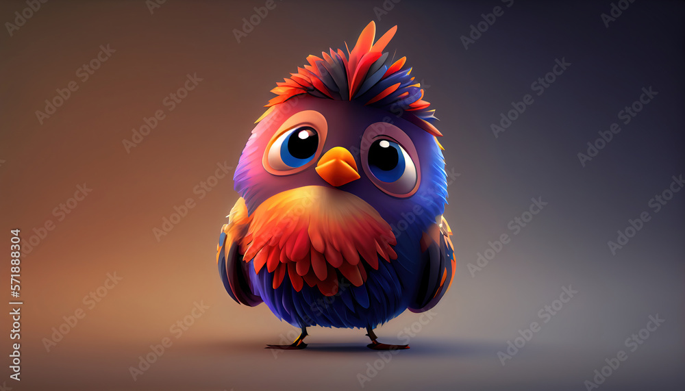 Fototapeta premium Illustration of a blue bird mixed with yellow on a blurred background. Generative AI.