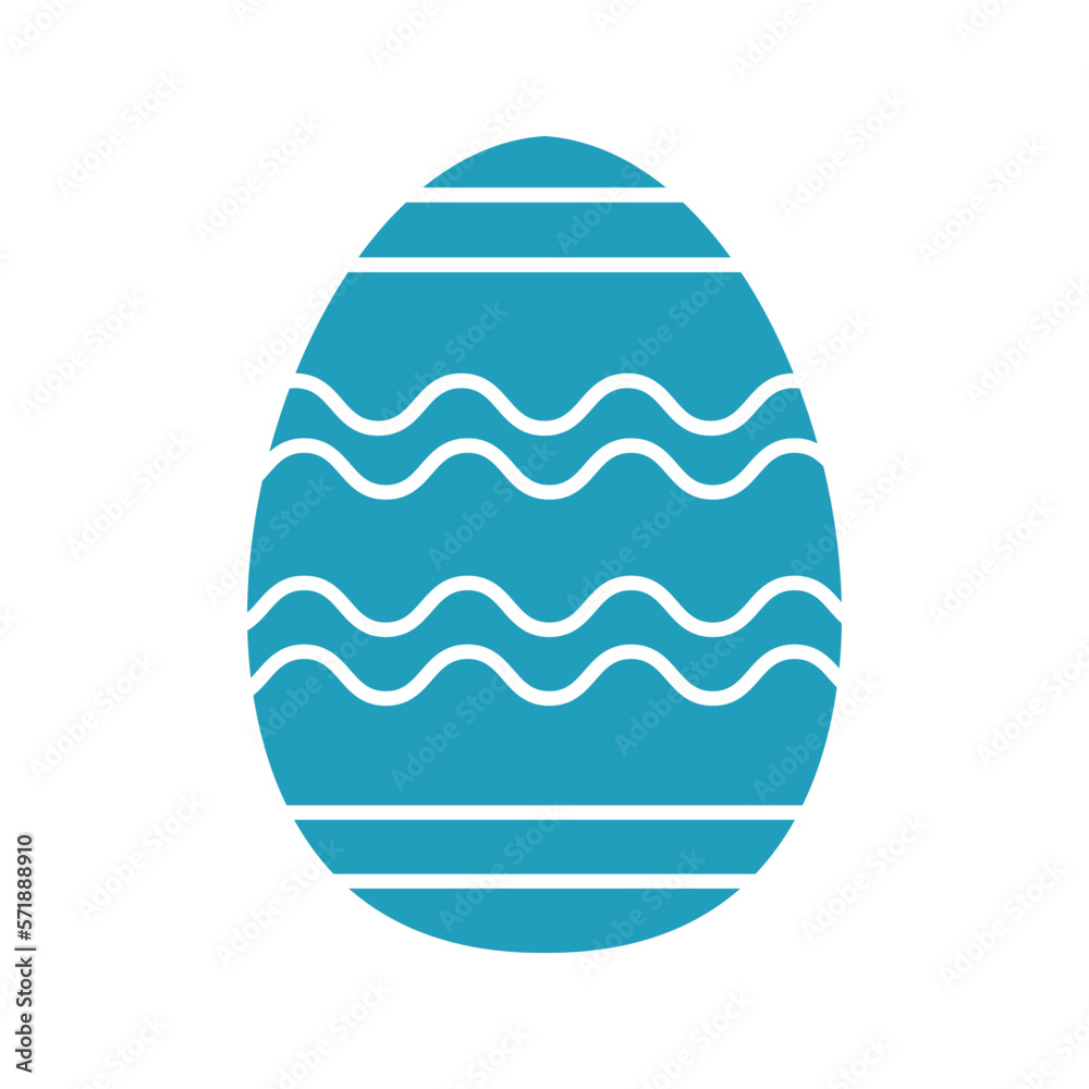 Turquoise easter egg with stripes and waves. Vector illustration