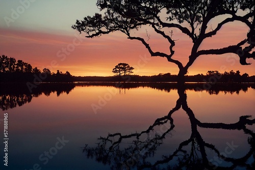 Tableau sur toile A silhouette of a living tree in Lake Louisa, Clermont, Florida
