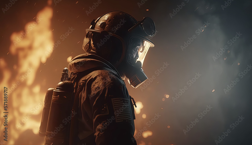 A firefighter puts out the fire, rescue. Generative AI. A firefighter puts out the fire, rescue. Generative AI.