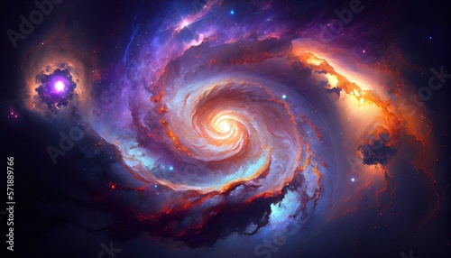 Spiral galaxy space and universe abstract brightly colorful background design. generative ai