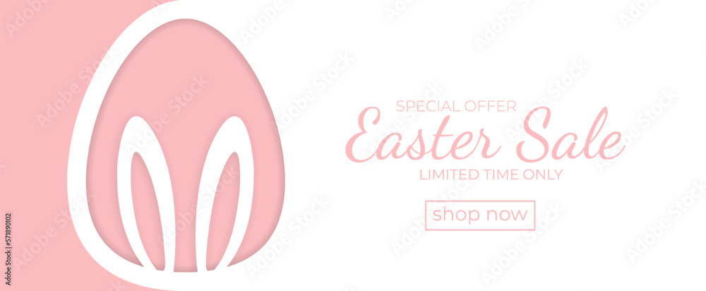 Easter sale background with egg. Minimalistic cover for sale. Special easter offer. Happy Easter. Party, Shopping poster. Vector illustration