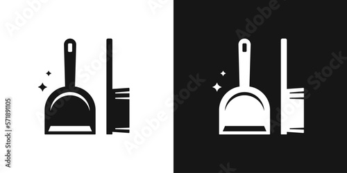 Scoop and brush icon. Cleaning symbol, dustpan sign