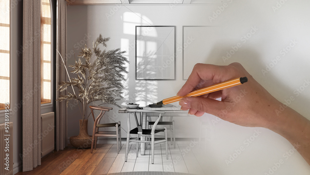 Architect interior designer concept: hand drawing a design interior ...