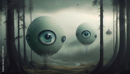 Mystical alien eye characters in forest fantasy