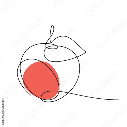 Vector outline abstract apple with leaf vector. Line continuous hand drawn illustration. Garden fruit icon, linear silhouette. Minimal design, print, banner, card, brochure, logo, menu.